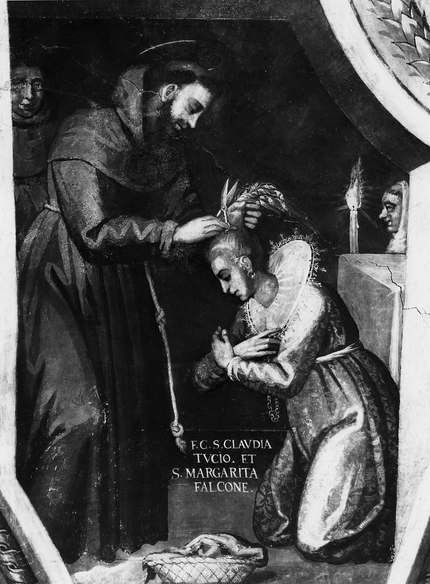 San Francesco d'Assisi taglia i capelli a Santa Chiara e le dà l'abito dell'Ordine, San Francesco d'Assisi (dipinto, ciclo) di Ferro Pietro Antonio (sec. XVII)