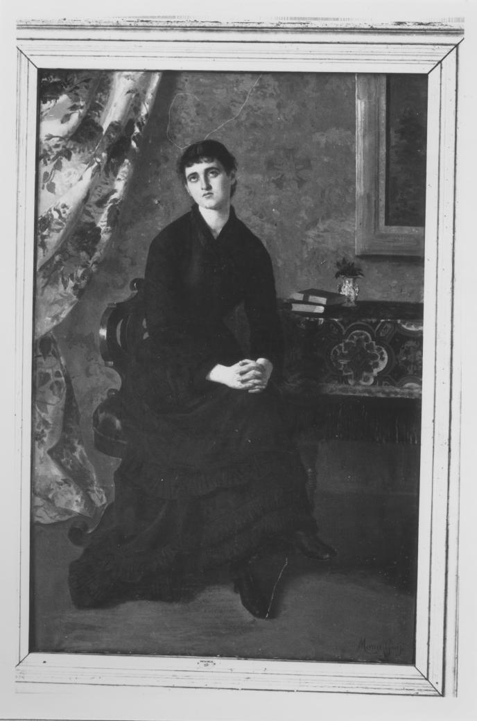 Figura femminile seduta, figura femminile (dipinto) di Mona Giuseppe (sec. XIX)