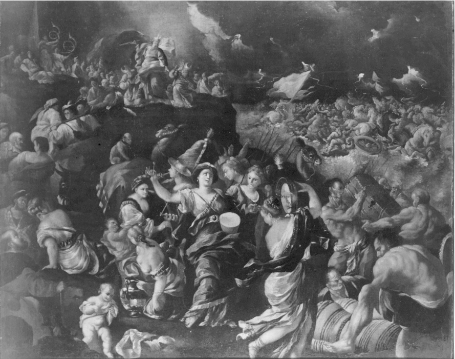 passaggio del mar Rosso (dipinto) di Olivieri Leonardo Antonio (attribuito) (prima metà sec. XVIII)