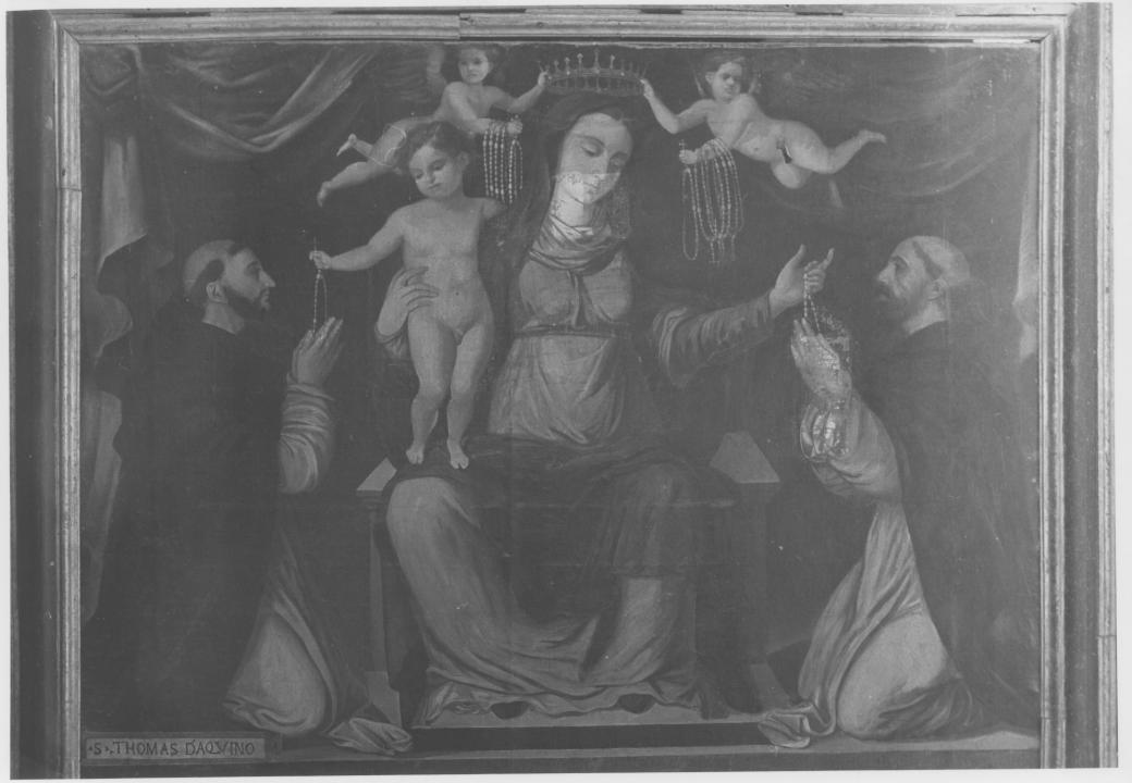 Madonna del Rosario con Santi domenicani e misteri del rosario (dipinto) di Stabile Antonio (sec. XVI)