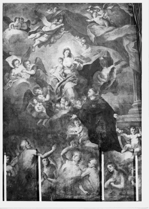 San Gaetano che intercede presso la Vergine per le anime del Purgatorio, miracolo di Cristo crocifisso per intercessione di San Gaetano da Thiene (dipinto) - ambito Italia meridionale (sec. XVIII)