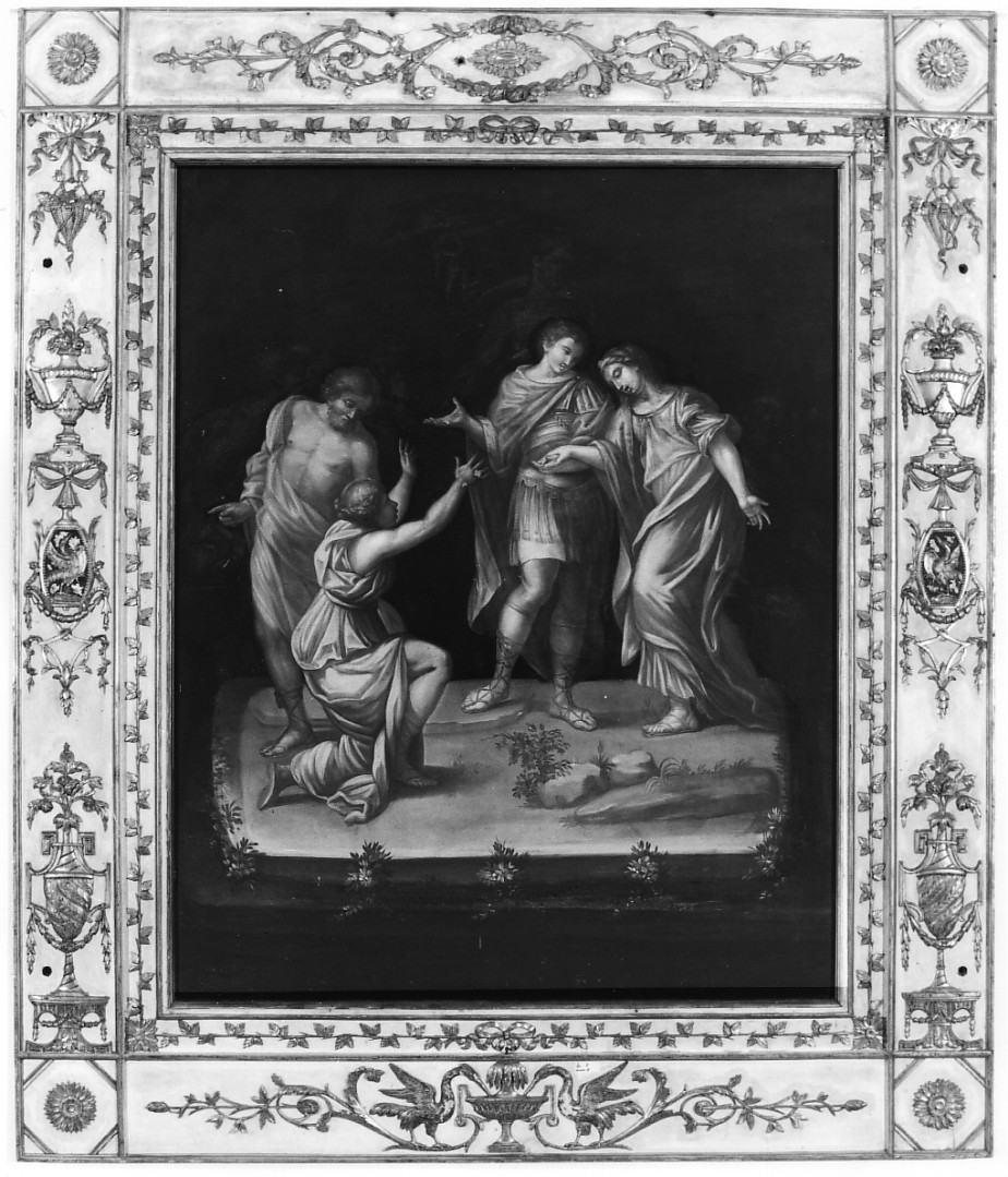 rapimento di Elena o Paride ed Elena a Troia (sovrapporta) - ambito napoletano (sec. XVIII)