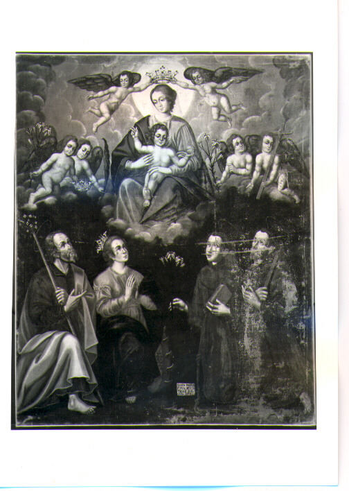 Madonna con Bambino tra angeli e Santi (dipinto) di De Laurentis Attilio (sec. XVII)