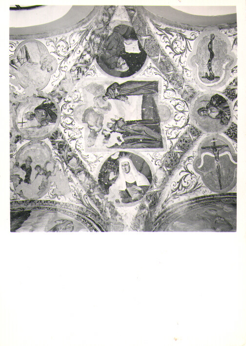 Figura di frate; Sant'Antonio mostra le stigmate; Santa Elisabetta d'Ungheria; Traccia di tre personaggi; Re reggenteuno stendardo crociato; Cristo davanti a Pilato (dipinto, ciclo) di Sciarra Giuseppe (sec. XVII)