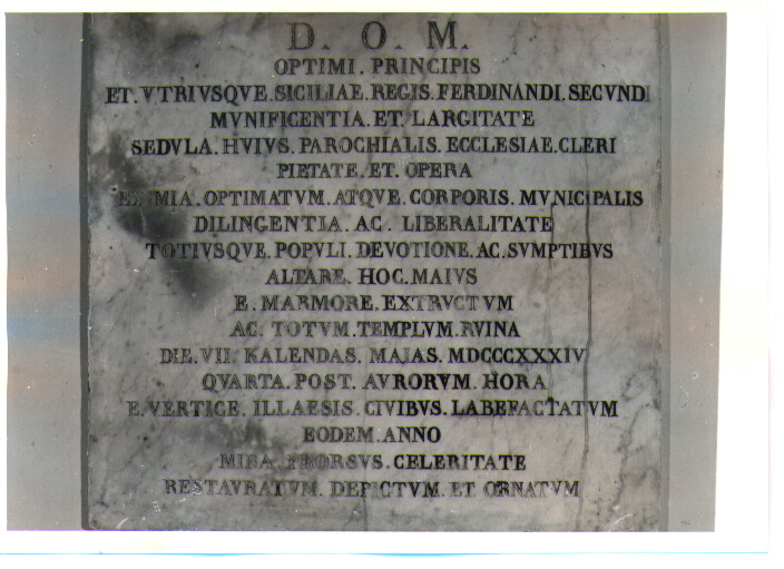 lapide documentaria - bottega Italia meridionale (sec. XIX)