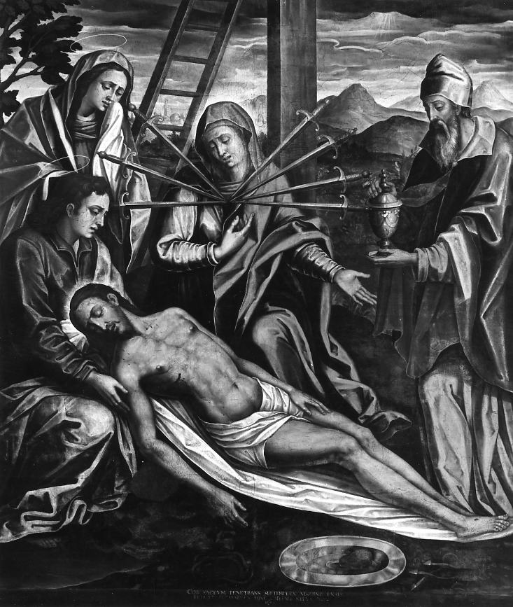 Madonna dei sette dolori, compianto sul Cristo morto (dipinto) di Oppido Giovanni Donato (attribuito) (inizio sec. XVII)