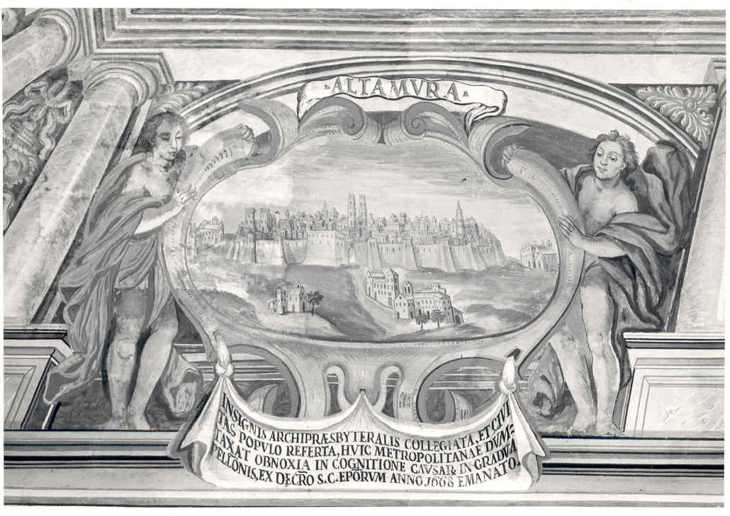 veduta della città di Altamura, veduta di città (dipinto, elemento d'insieme) di Palmieri Anselmo di Polla (attribuito) (sec. XVIII)