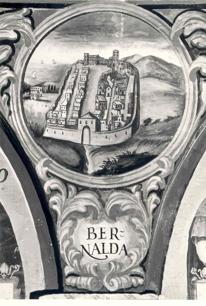 veduta della città di Bernalda, veduta di città (dipinto, elemento d'insieme) di Palmieri Anselmo di Polla (attribuito) (sec. XVIII)