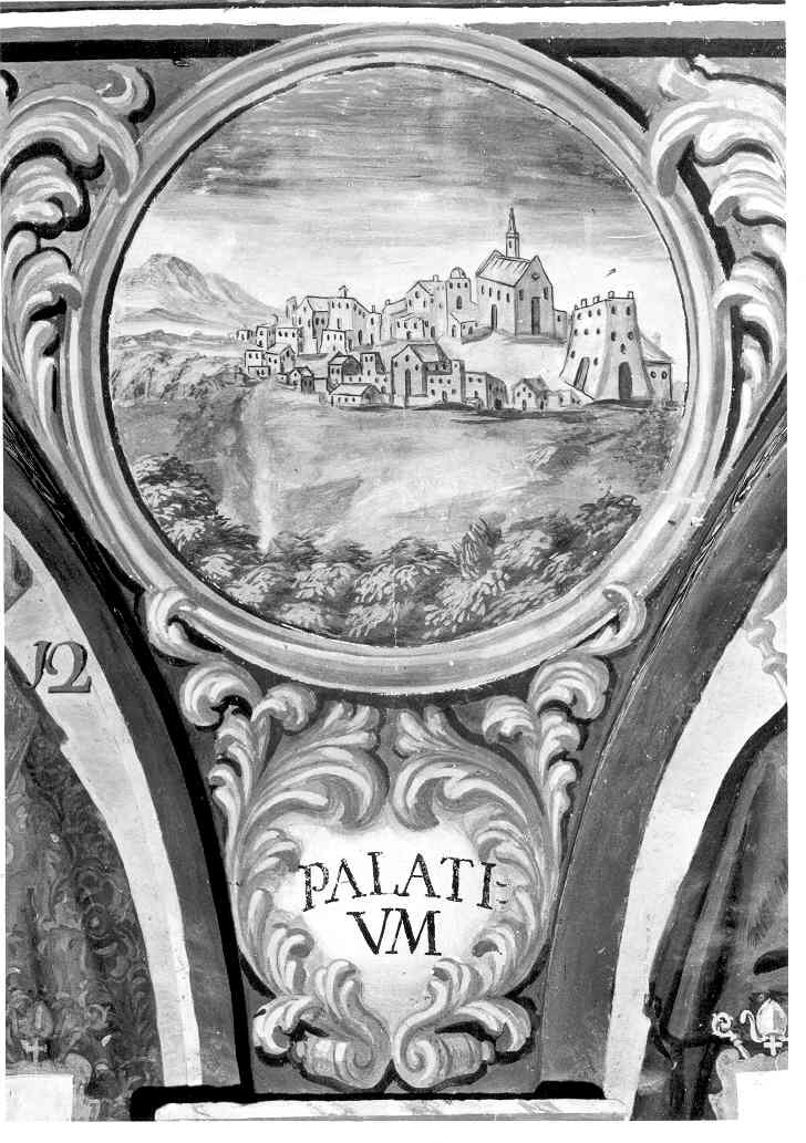 veduta della città di Palazzo San Gervasio, veduta di città (dipinto, elemento d'insieme) di Palmieri Anselmo di Polla (attribuito) (sec. XVIII)