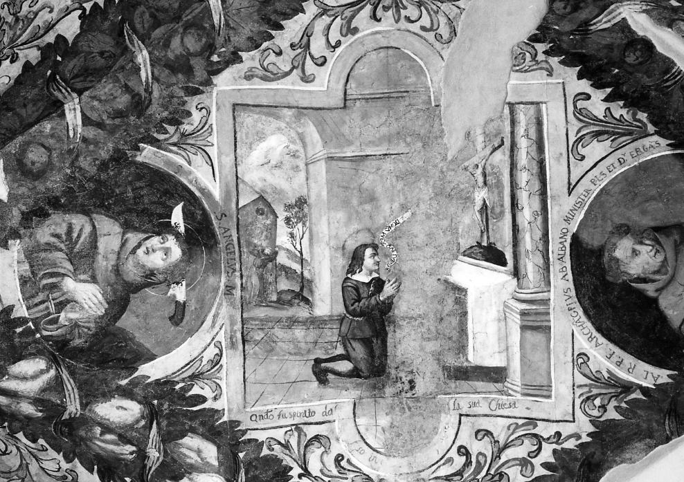 Il crocifisso parla a San Francesco d'Assisi nella chiesa di San Damiano (dipinto, ciclo) di Sciarra Giuseppe (sec. XVII)
