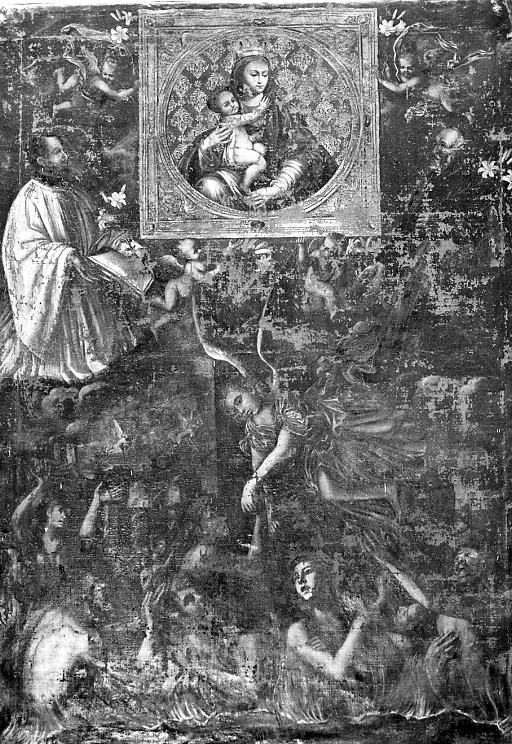 Madonna della Purità con i santi Gaetano da Thiene, Andrea Avellino e anime purganti, Madonna con Bambino e Santi (dipinto) di Scerra Cesare (metà sec. XVII)
