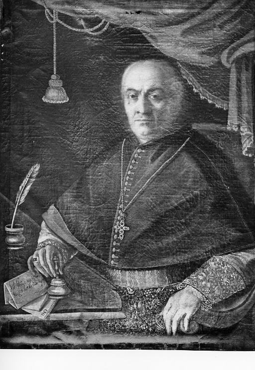 ritratto del vescovo Francesco Antonio Del Plato, ritratto di ecclesiastico (dipinto) - ambito Italia meridionale (sec. XVIII)