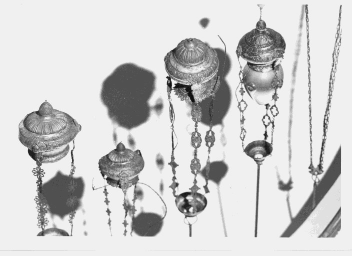 lampada pensile, serie - bottega napoletana (fine/inizio secc. XIX/ XX)