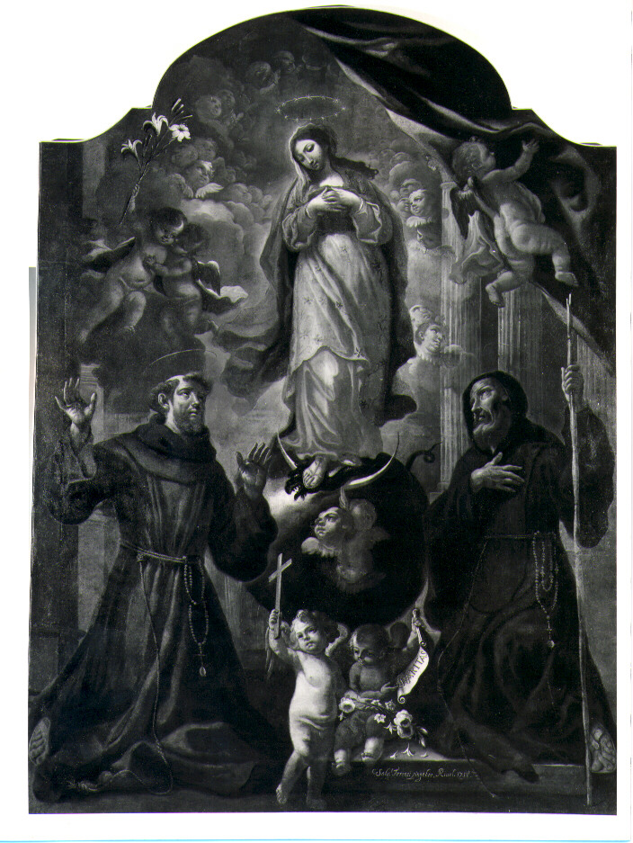 Madonna Immacolata con San Francesco d'Assisi e San Francesco di Paola (dipinto) di Ferrari Salvatore (sec. XVIII)