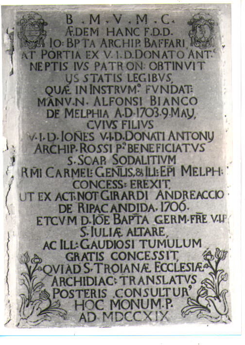lapide commemorativa - bottega lucana (sec. XVIII)