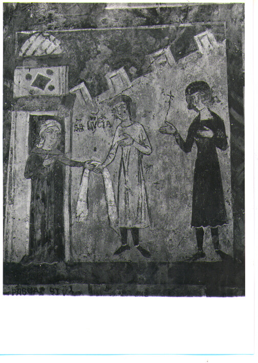 Santa Lucia distribuisce i propri beni ai poveri (dipinto) - ambito Italia meridionale (sec. XIII)