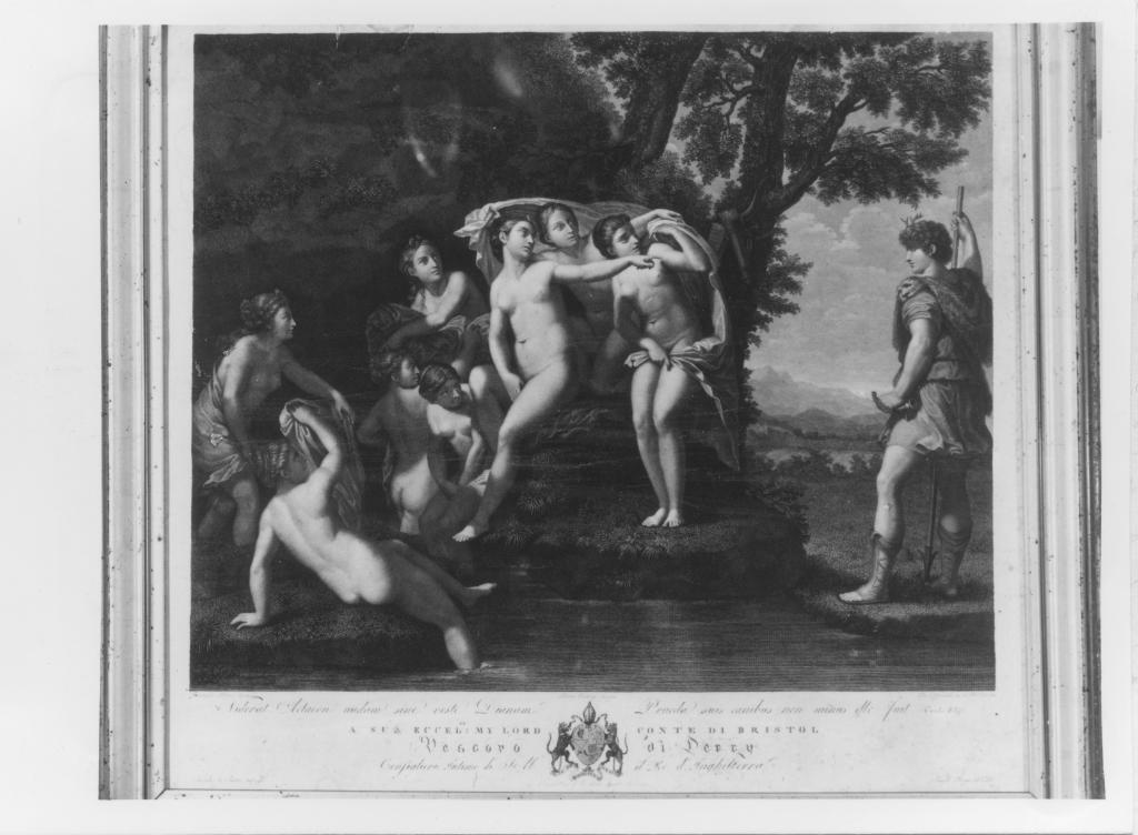 Diana scoperta da Atteone, Diana e Atteone (stampa) di Ermini Pietro (bottega), Albani Francesco detto Albani (attribuito), Rainaldi Franco (attribuito) (sec. XIX)
