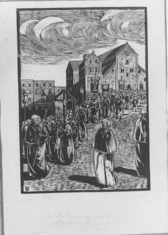 Processione in Puglia, processione (stampa) di Casotti P (attribuito) (sec. XX)