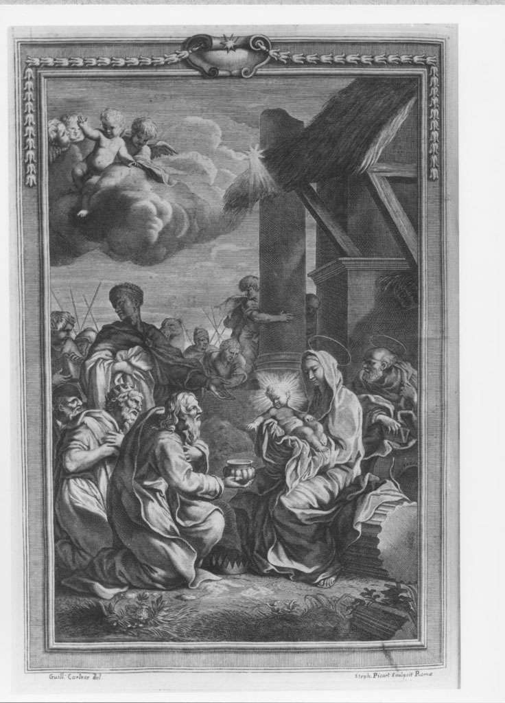 L'adorazione dei Magi, adorazione dei Re Magi (stampa) di Courtois Guillaume detto Borgognone, Picart Etienne (fine sec. XVII)