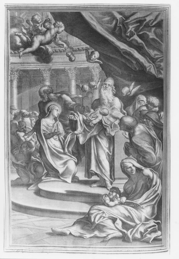 La presentazione di Gesù al tempio, presentazione di Gesù al tempio (stampa) di Maratta Carlo, Bloemaert Cornelis il Giovane (sec. XVII)