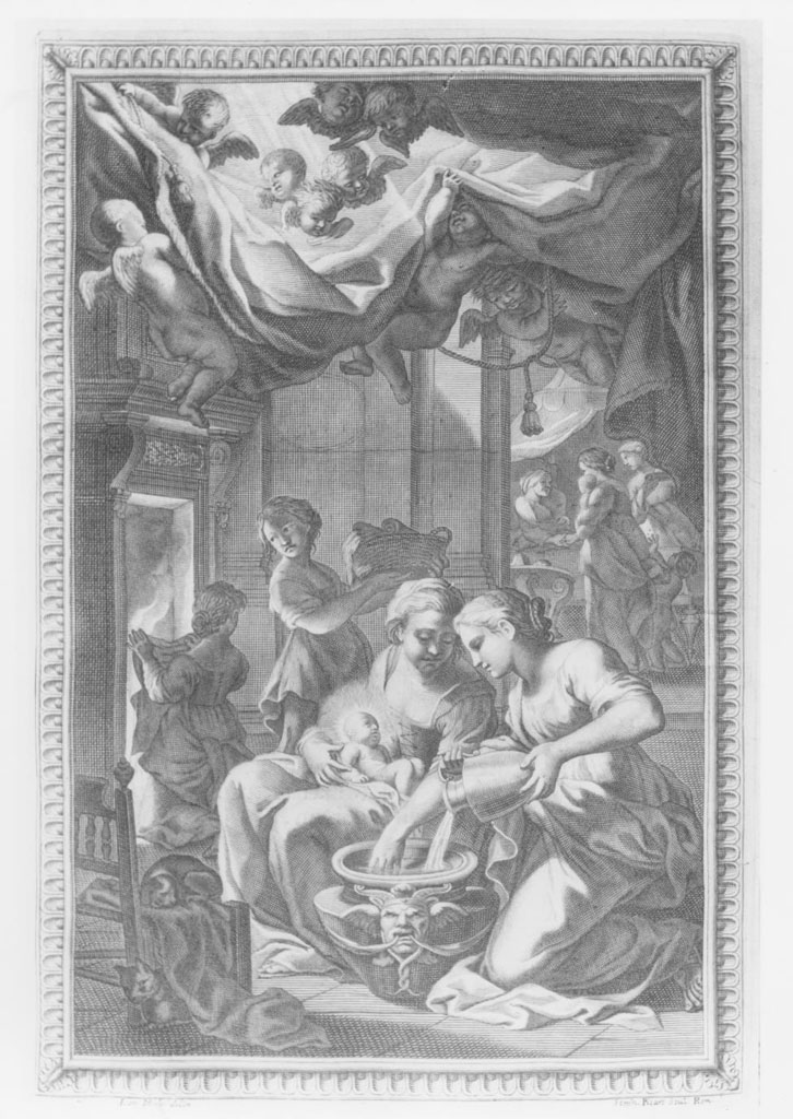 Natività della Vergine, nascita di Maria Vergine (stampa) di Picart Etienne, Miel Jan (fine sec. XVII)