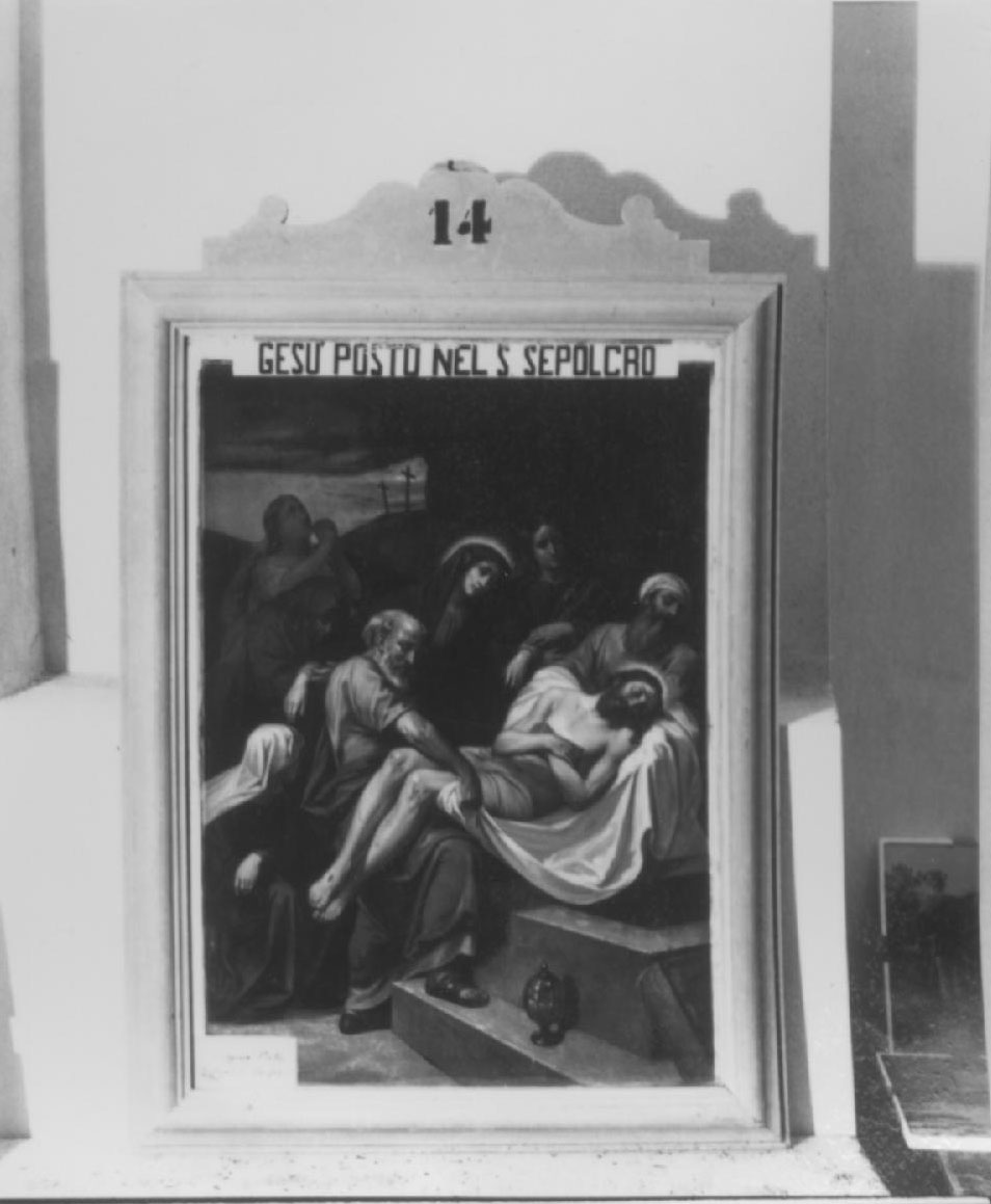 stazione XIV: Gesù deposto nel sepolcro (stampa, serie) - ambito lucano (sec. XX)