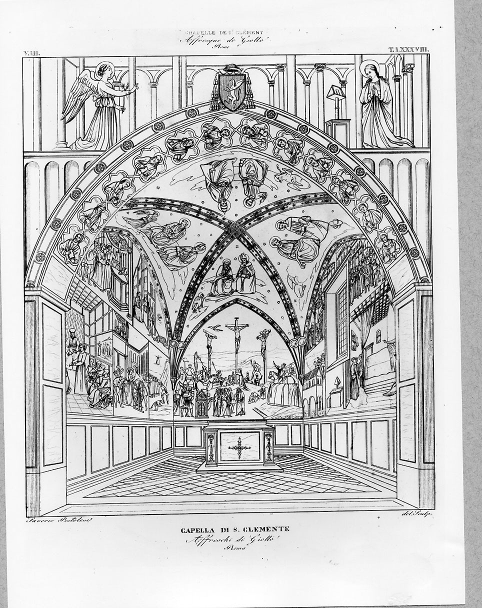 Veduta della Cappella di San Clemente (stampa smarginata) di Pistolesi Saverio, Giotto di Bondone (sec. XIX)
