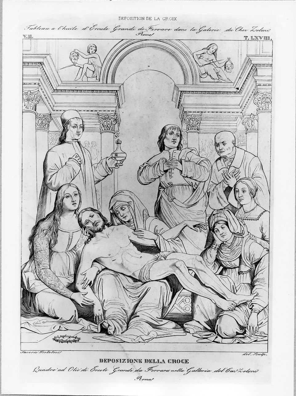 Compianto sul Cristo morto (stampa) di Pistolesi Saverio, Grandi Ercole (sec. XIX)