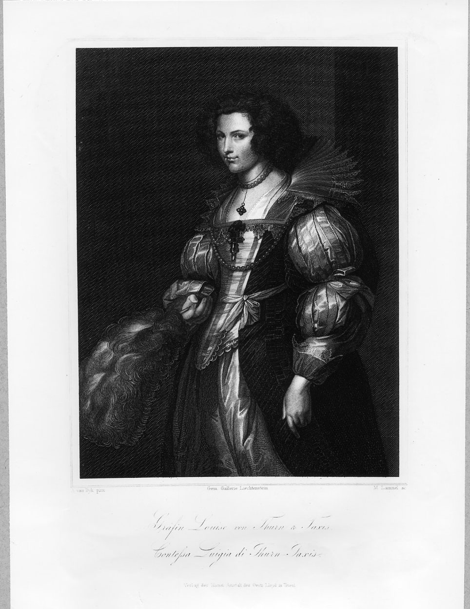 Ritratto della contessa Luisa di Thurm Taxis (stampa smarginata) di Lammel M, Van Dyck Anton (sec. XIX)