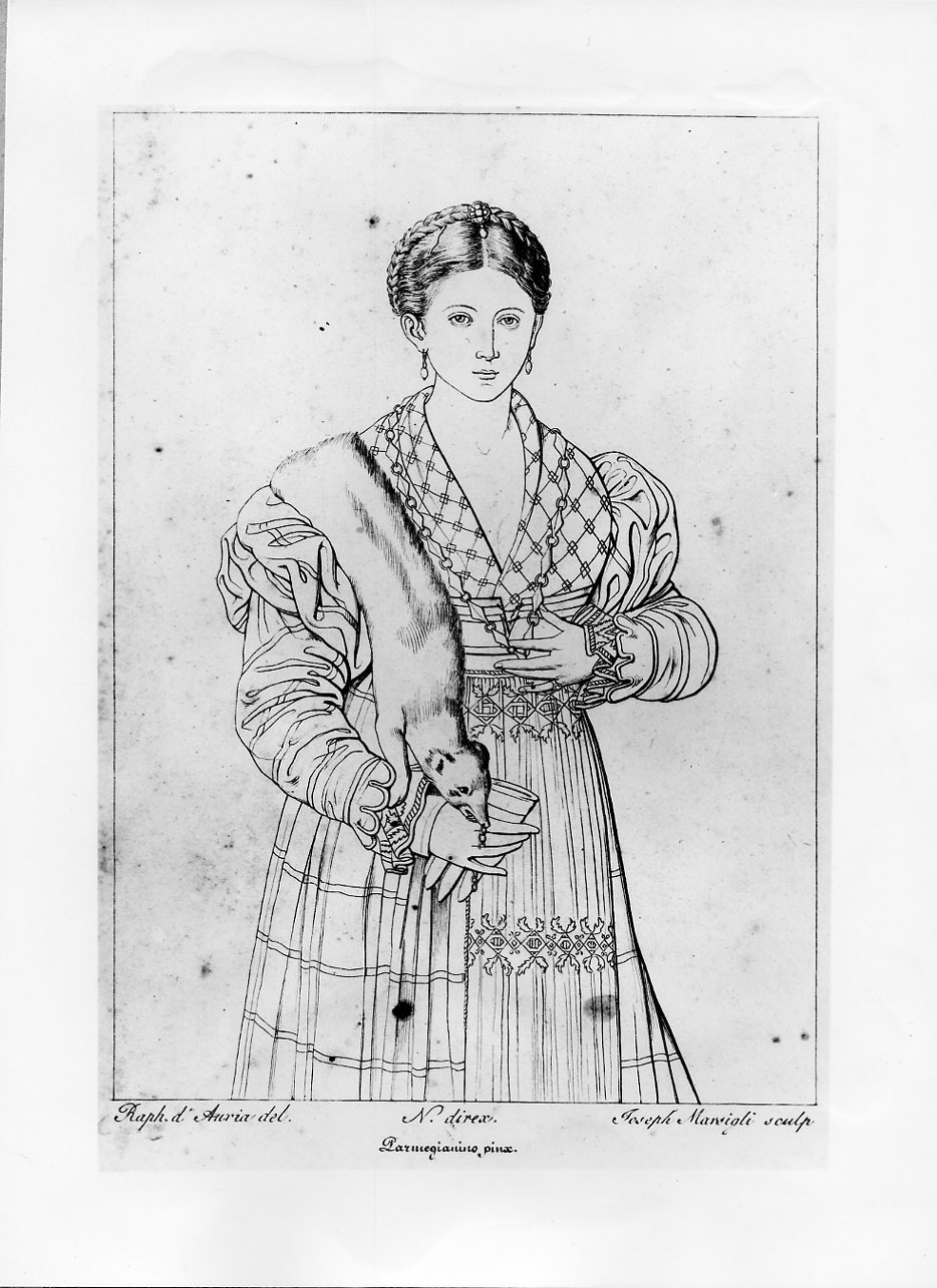 Antea, Ritratto di giovane donna (stampa smarginata) di Marsigli Giuseppe, D'Auria Raffaele, Mazzola Francesco detto Parmigianino (sec. XIX)