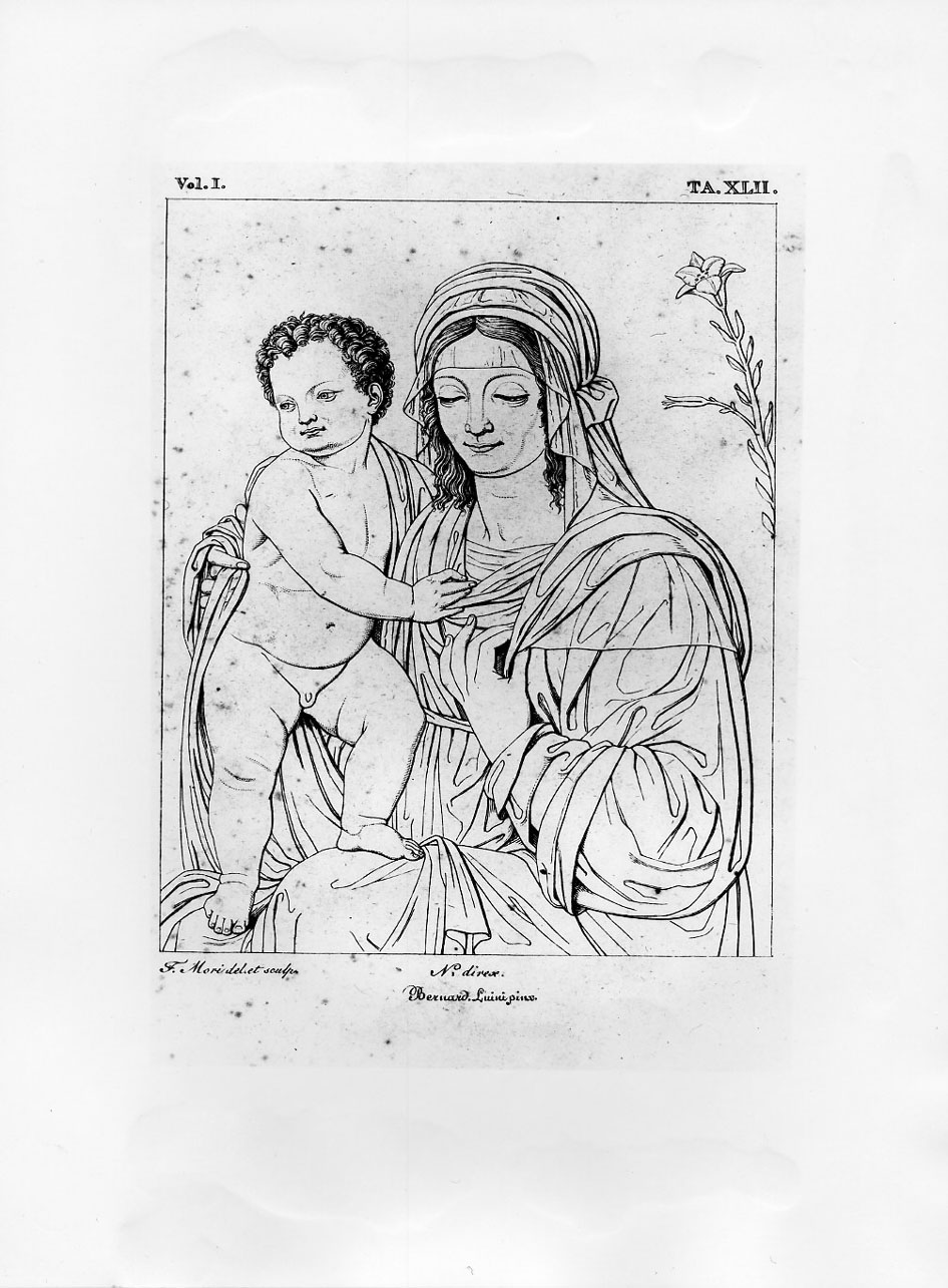 Madonna con Bambino (stampa smarginata) di Mori Ferdinando, Luini Bernardino (sec. XIX)
