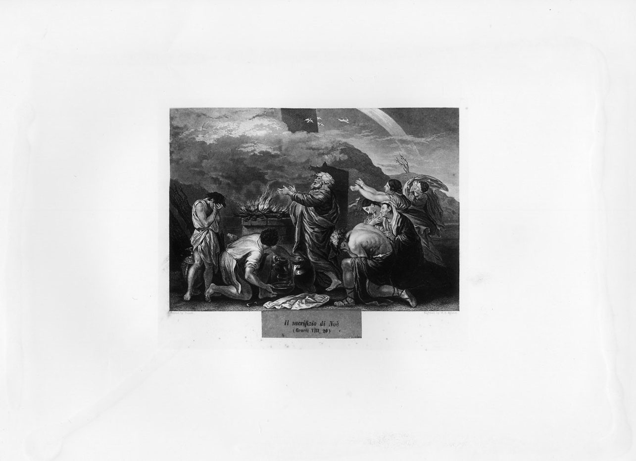 Il sacrificio di Noe' (stampa smarginata) di Egleton William Henry, Poussin Nicolas (terzo quarto sec. XIX)