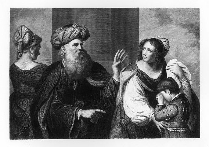 Abramo scaccia Agar (stampa smarginata) di Jenkins Joseph John, Barbieri Giovan Francesco detto Guercino (terzo quarto sec. XIX)