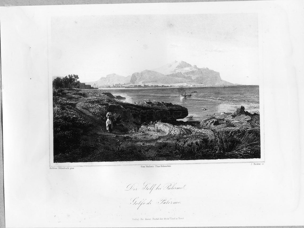 Veduta del golfo di Palermo (stampa smarginata) di Richter Johann, Achenbach Andreas (seconda metà sec. XIX)