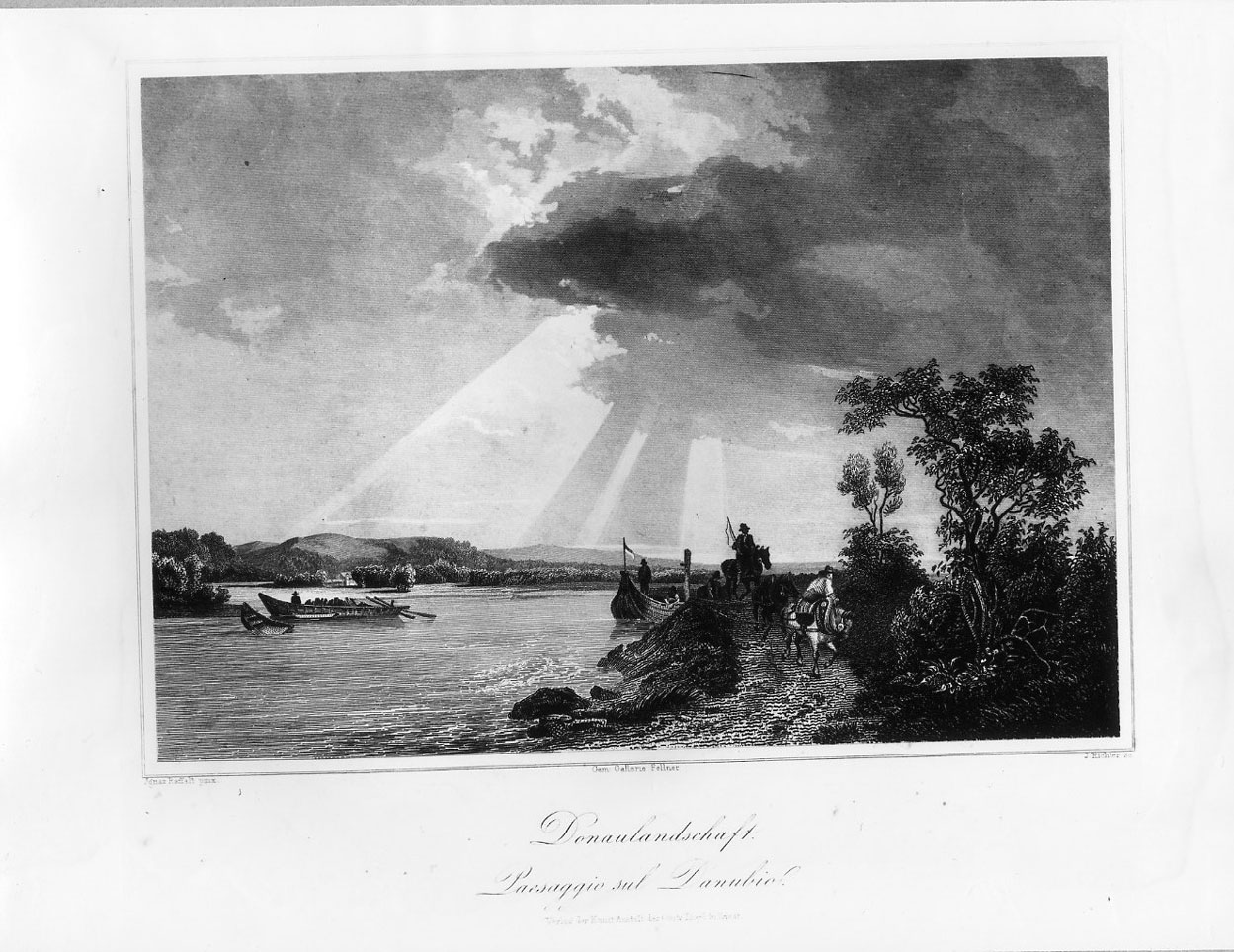 Barche sul Danubio (stampa smarginata) di Richter Johann, Raffalt Ignaz (seconda metà sec. XIX)