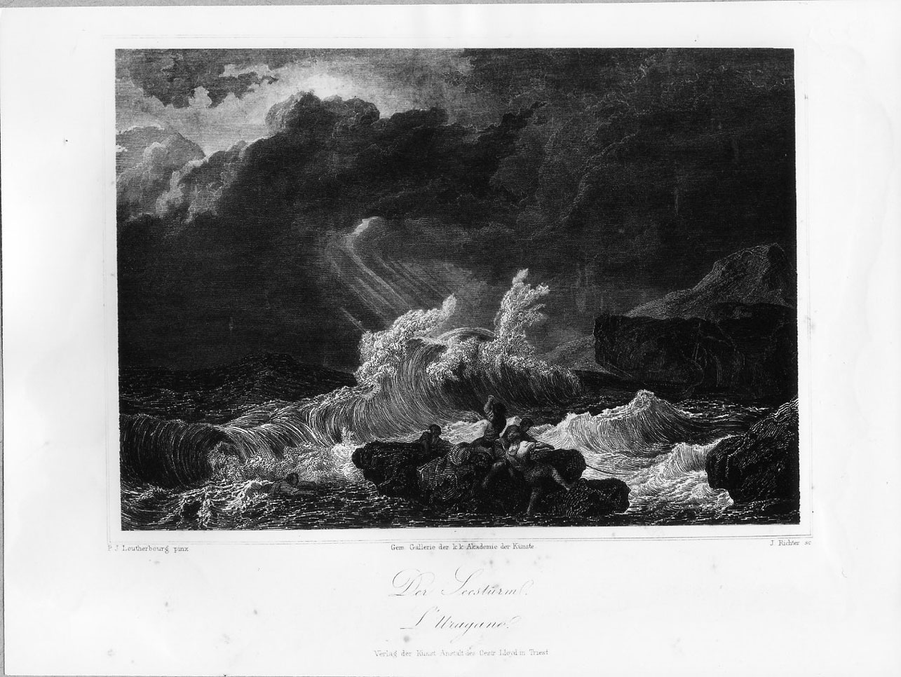 Pescatori sorpresi dalla tempesta (stampa smarginata) di Richter Johann, Loutherbourg Philipp Jakob (seconda metà sec. XIX)