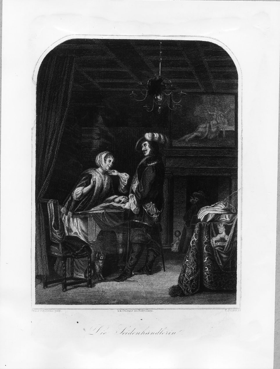 Un gentiluomo e una venditrice di sete (stampa smarginata) di Strunz Carlotta, Van Mieris Franz (seconda metà sec. XIX)