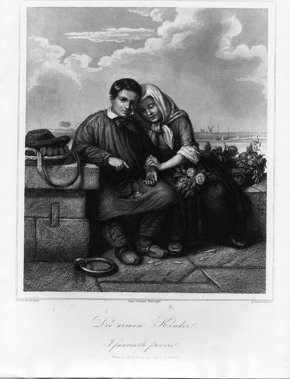 Due fanciulli che elemosinano (stampa smarginata) di Schultheiss Albrecht Furchtegott, Bose Friederich (seconda metà sec. XIX)