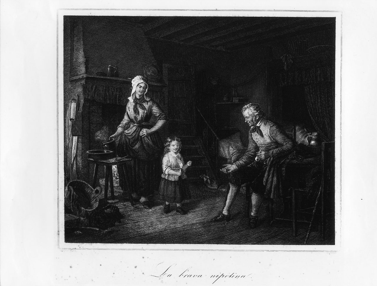 Interno con nonni e nipote (stampa smarginata) di Randel F, Weyde Julius (sec. XIX)