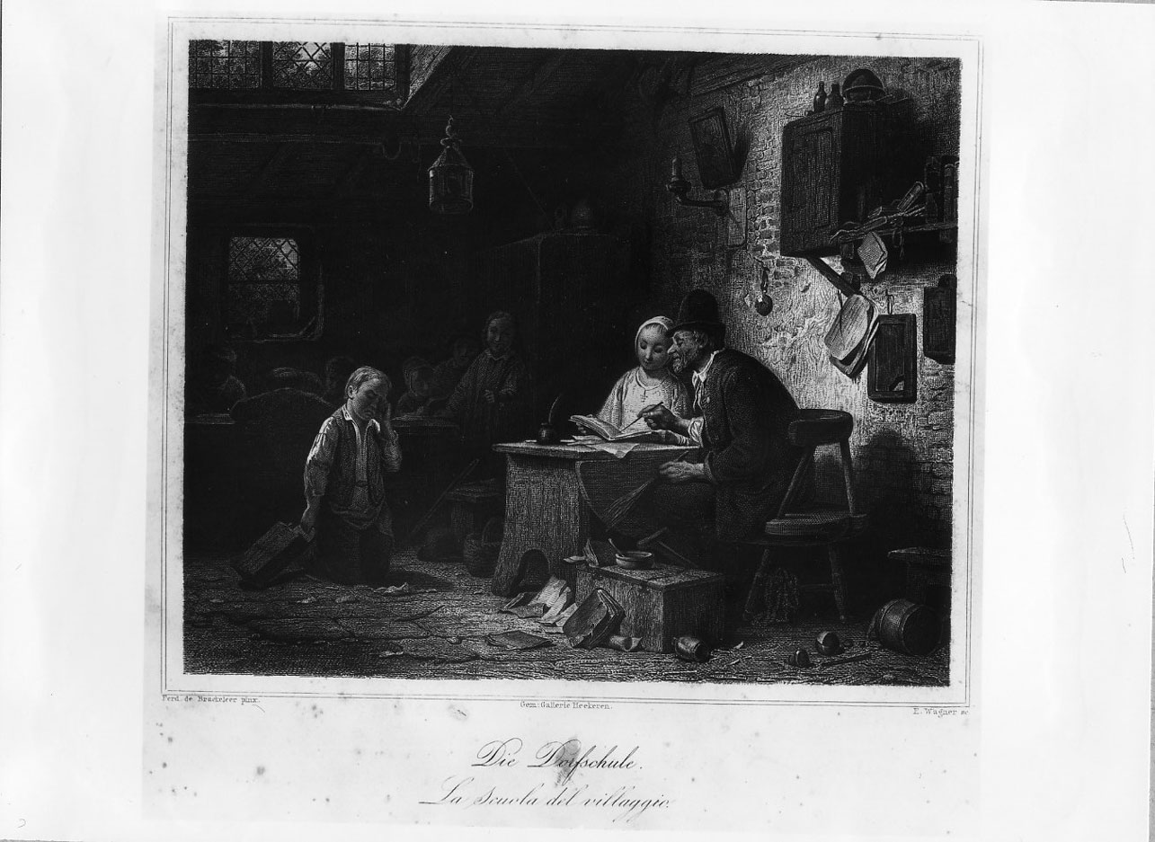 Lezione nella scuola del villaggio (stampa smarginata) di Wagner Edmund, De Braekeleer Ferdinand (sec. XIX)