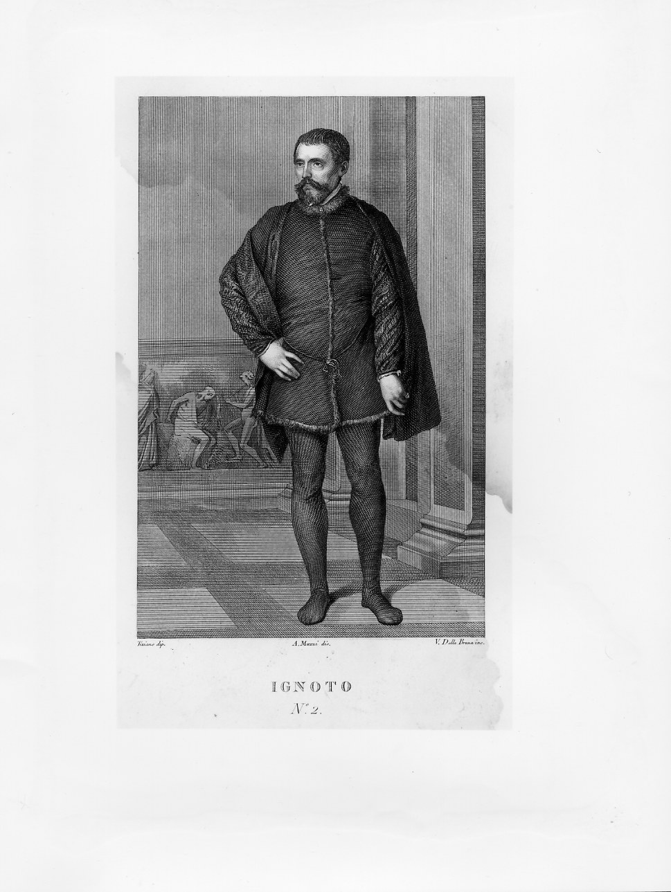Ritratto di gentiluomo (don Diego Mendoza) (stampa smarginata) di Della Bruna Vincenzo, Vecellio Tiziano, Muzzi Antonio (sec. XIX)