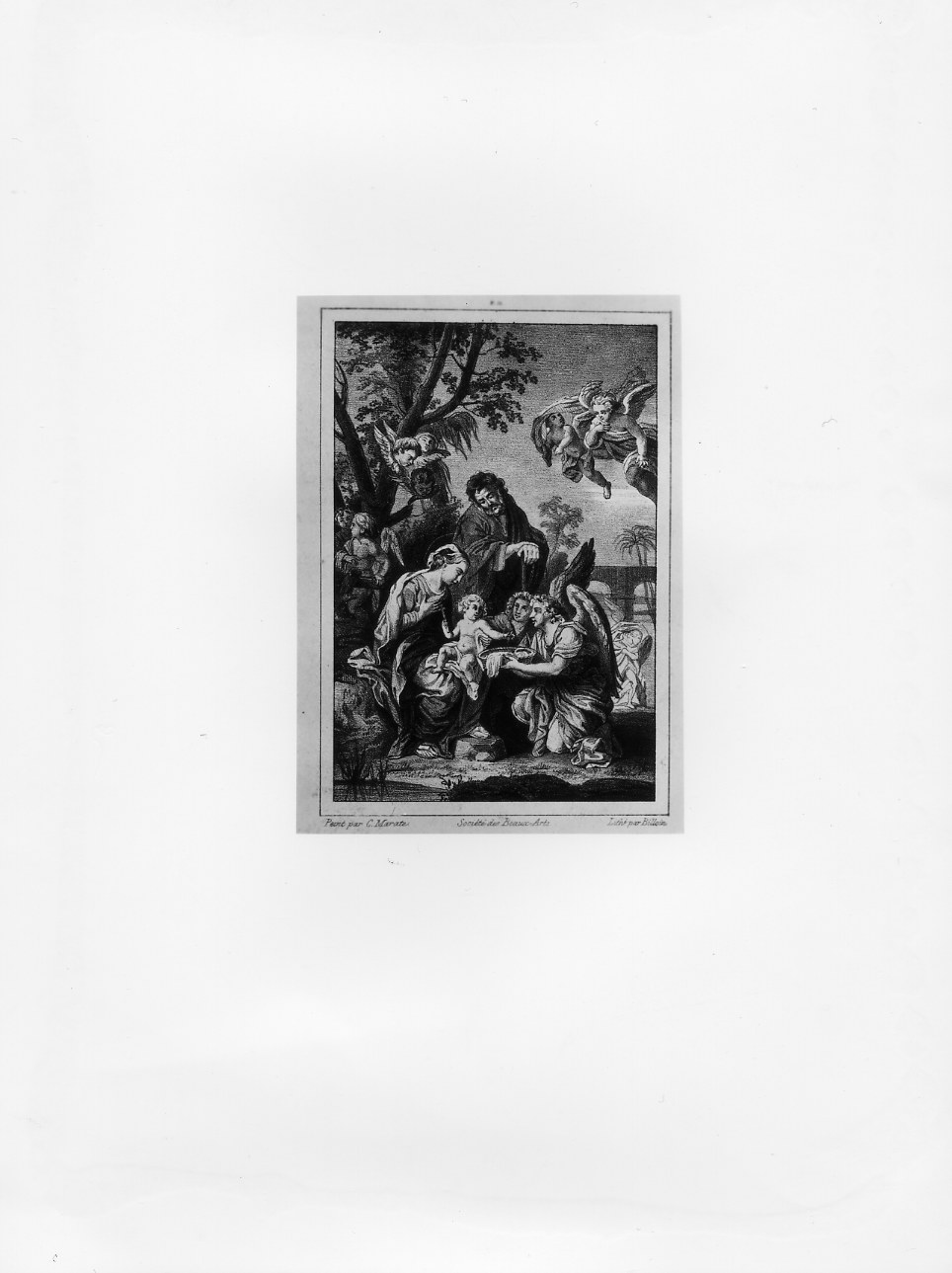 La Sacra Famiglia assistita dagli angeli (stampa) di Billoin Charles, Maratta Carlo (metà sec. XIX)