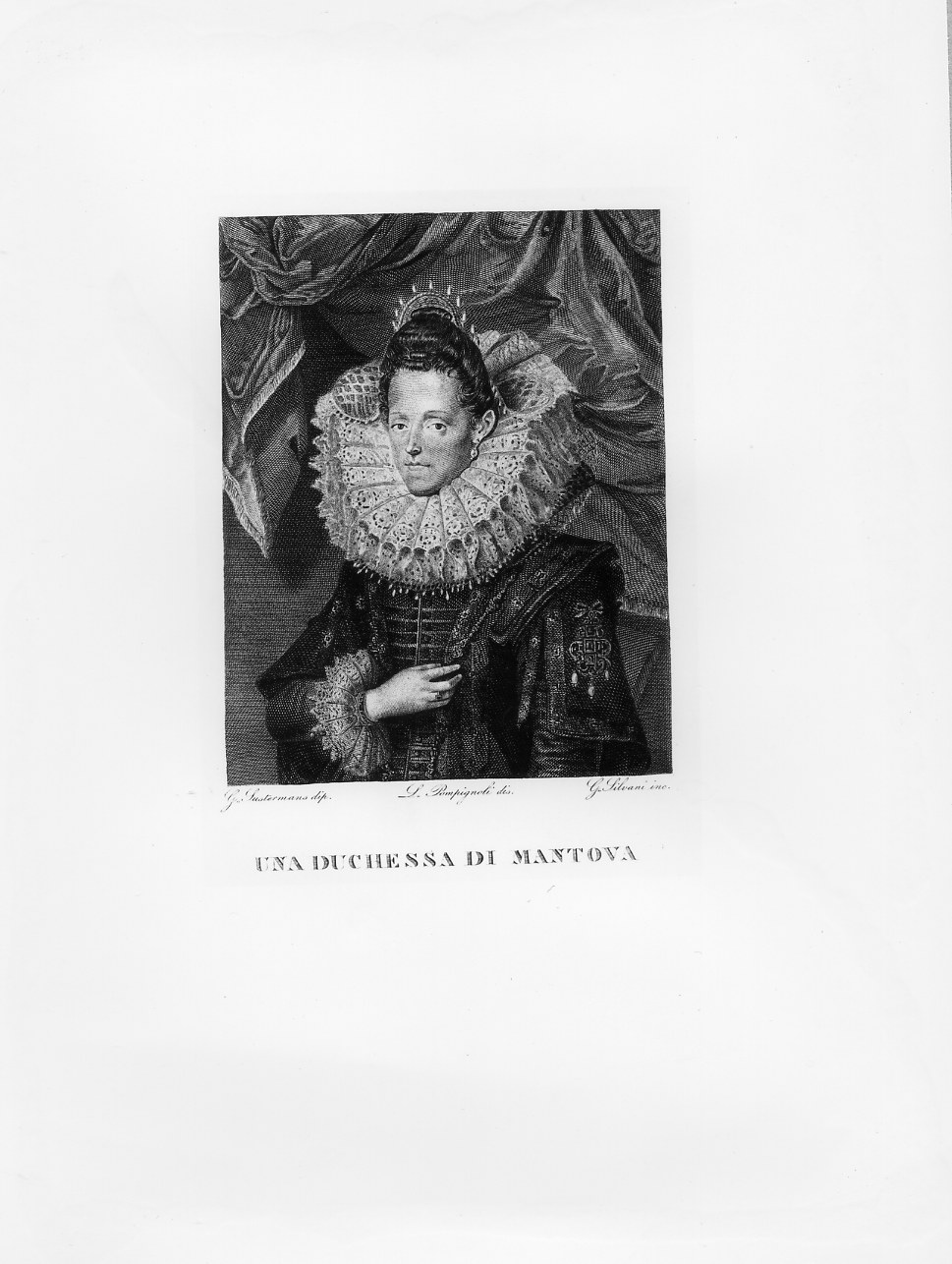 Ritratto della duchessa di Mantova (stampa) di Silvani Gaetano, Pulzone Scipione, Pompignoli Luigi (sec. XIX)