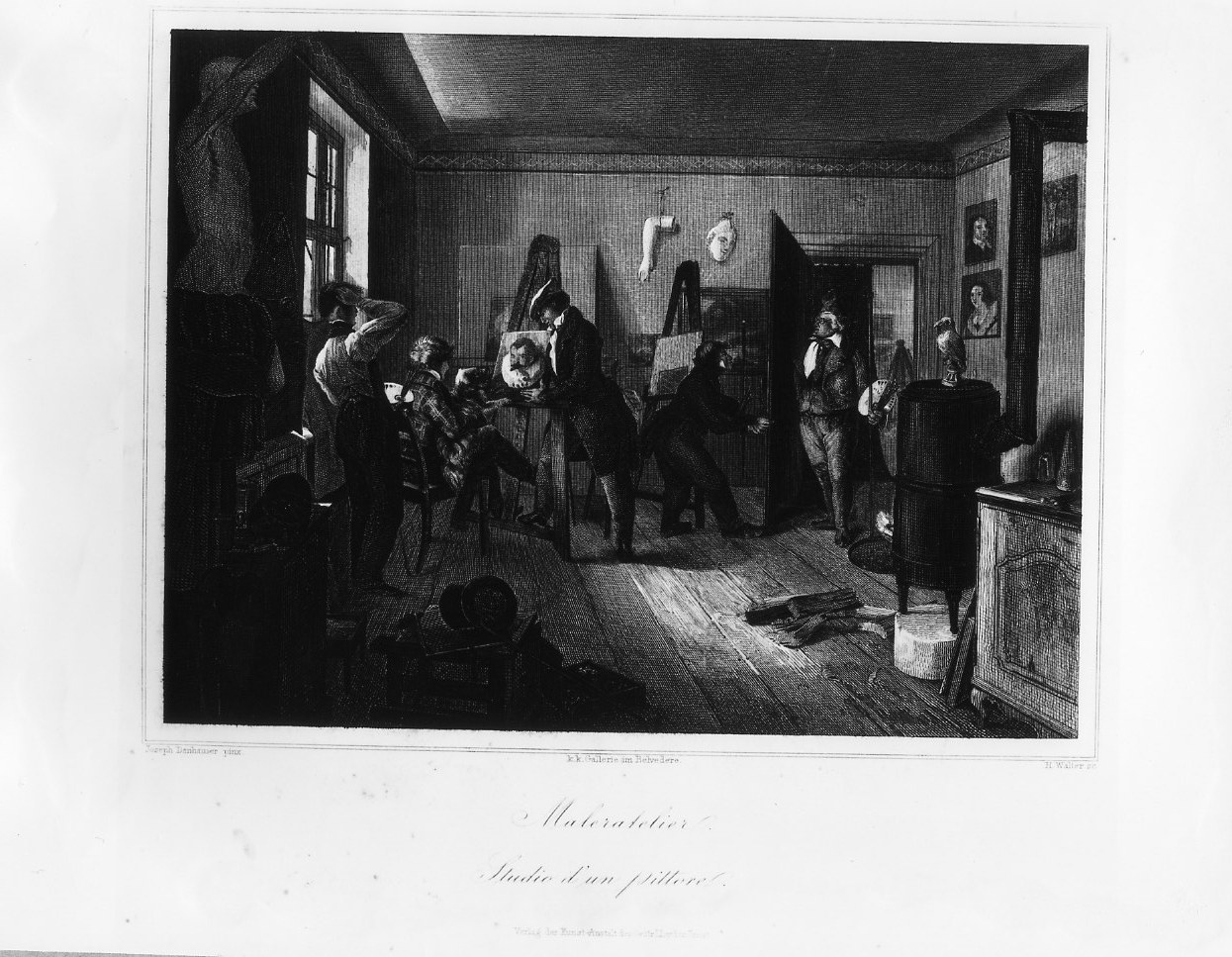 Lo studio del pittore (stampa smarginata) di Walter Heinrich, Danhauser Joseph (metà sec. XIX)