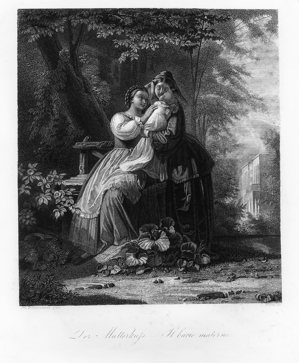 Due donne con un neonato (stampa smarginata) di Strunz Carlotta, Zimmermann Julius (seconda metà sec. XIX)