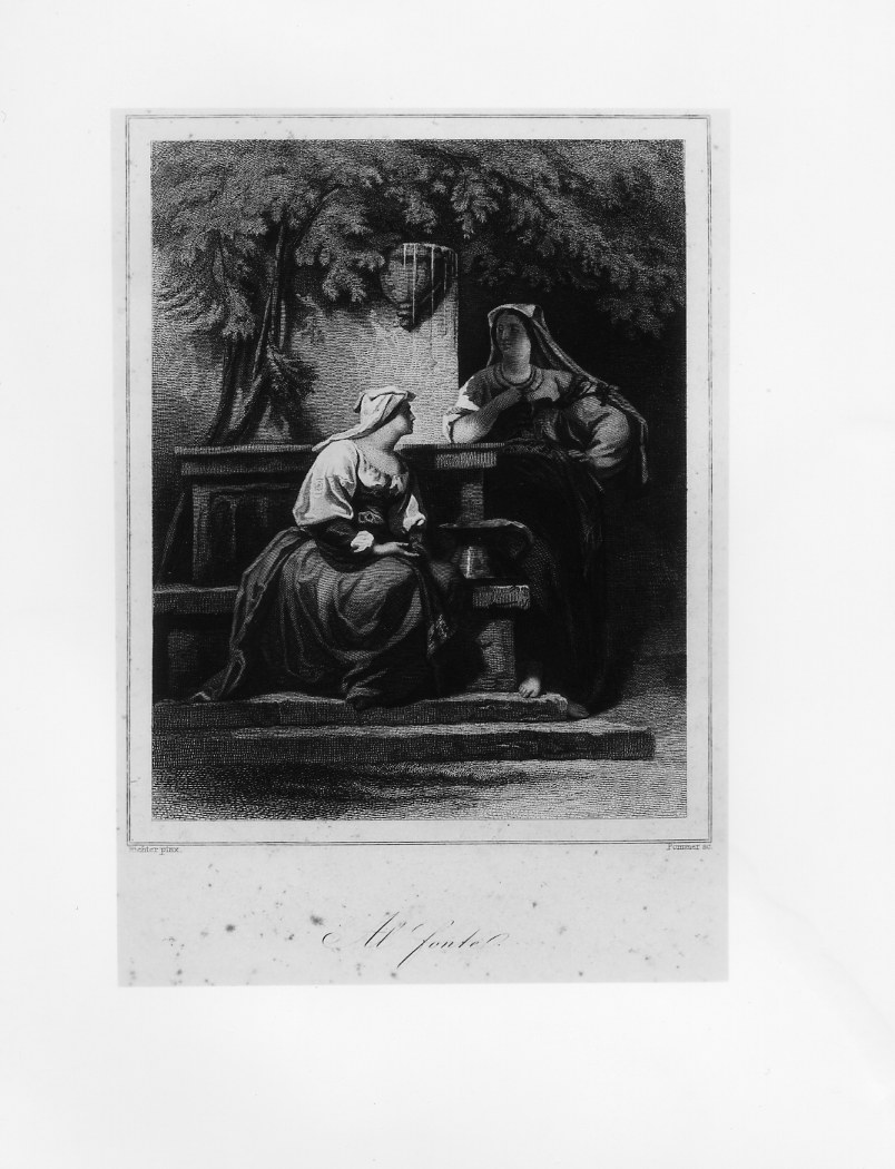 Donne che chiacchierano alla fonte (stampa smarginata) di Pommer Georg, Richter Edouard Frederic Wilhelm (ultimo quarto sec. XIX)