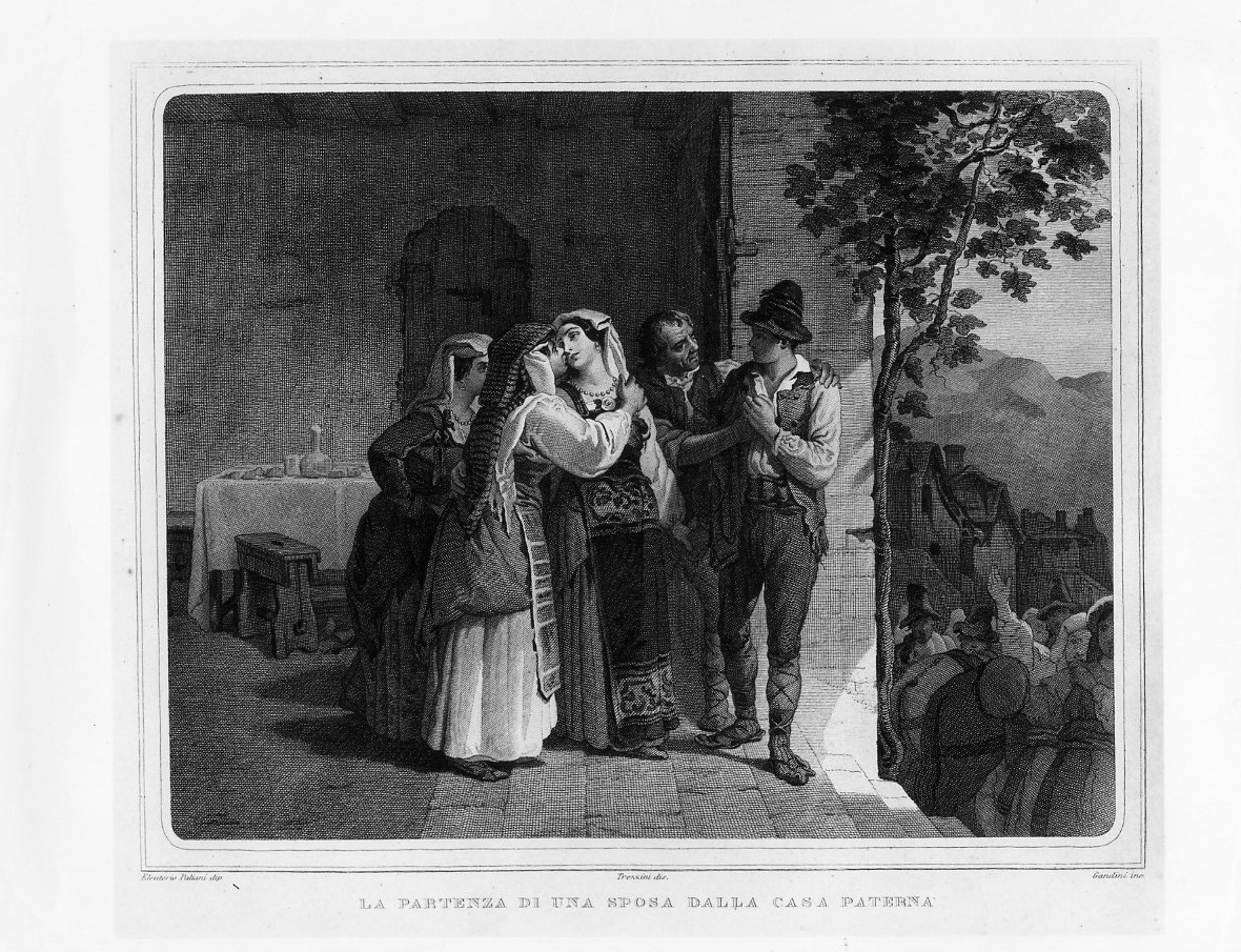 La partenza di una sposa dalla casa paterna (stampa smarginata) di Gandini Domenico, Pagliano Eleuterio, Trezzini Angelo (seconda metà sec. XIX)