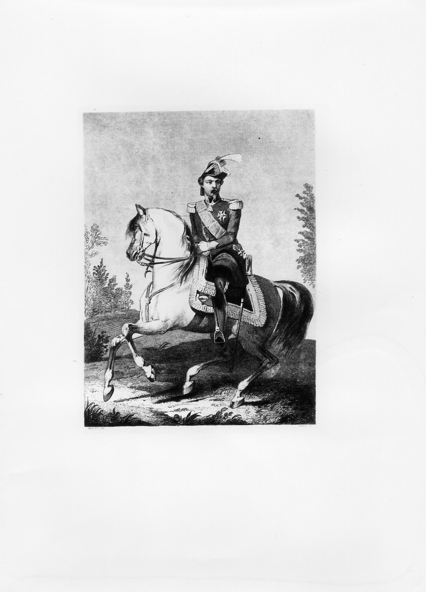 Ritratto di ufficiale a cavallo (Carlo Alberto di Savoia ?) (stampa smarginata) di Carelli Giuseppe, Masutti Antonio (ultimo quarto sec. XIX)