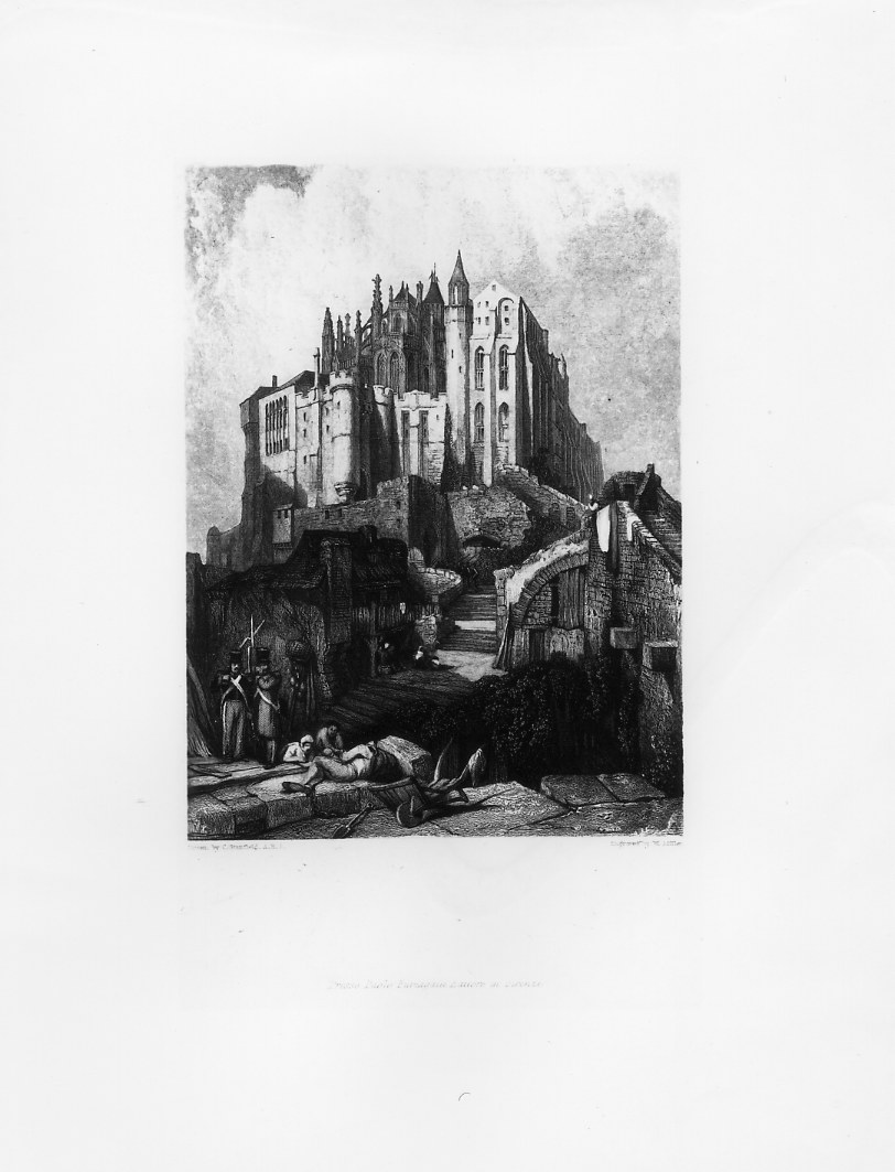 Veduta di citta' murata (stampa smarginata) di Miller William, Stanfield Clarkson (metà sec. XIX)