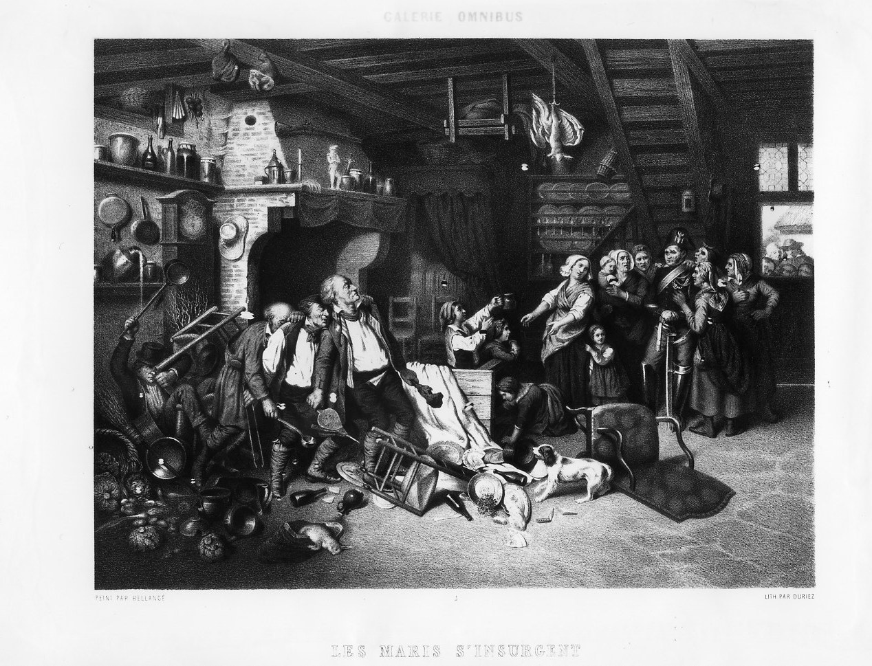 La ribellione dei mariti (stampa smarginata) di Duriez Elie Philippe Joseph, Bellange Joseph Louis Hippolyte - ambito francese (metà sec. XIX)